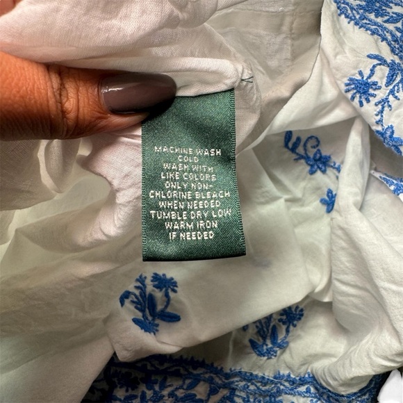 Lauren Ralph Lauren White Blue Embroidered Cotton Midi Skirt Size 10 Cottagecore - Picture 4 of 10